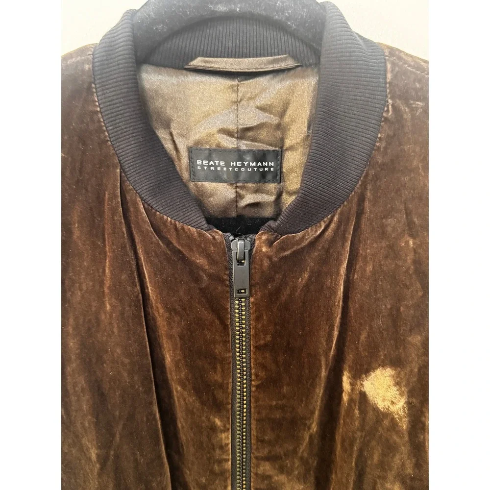 Beate Heymann‎ Street Couture Brown Velvet Longline Bomber Jacket Coat Womens